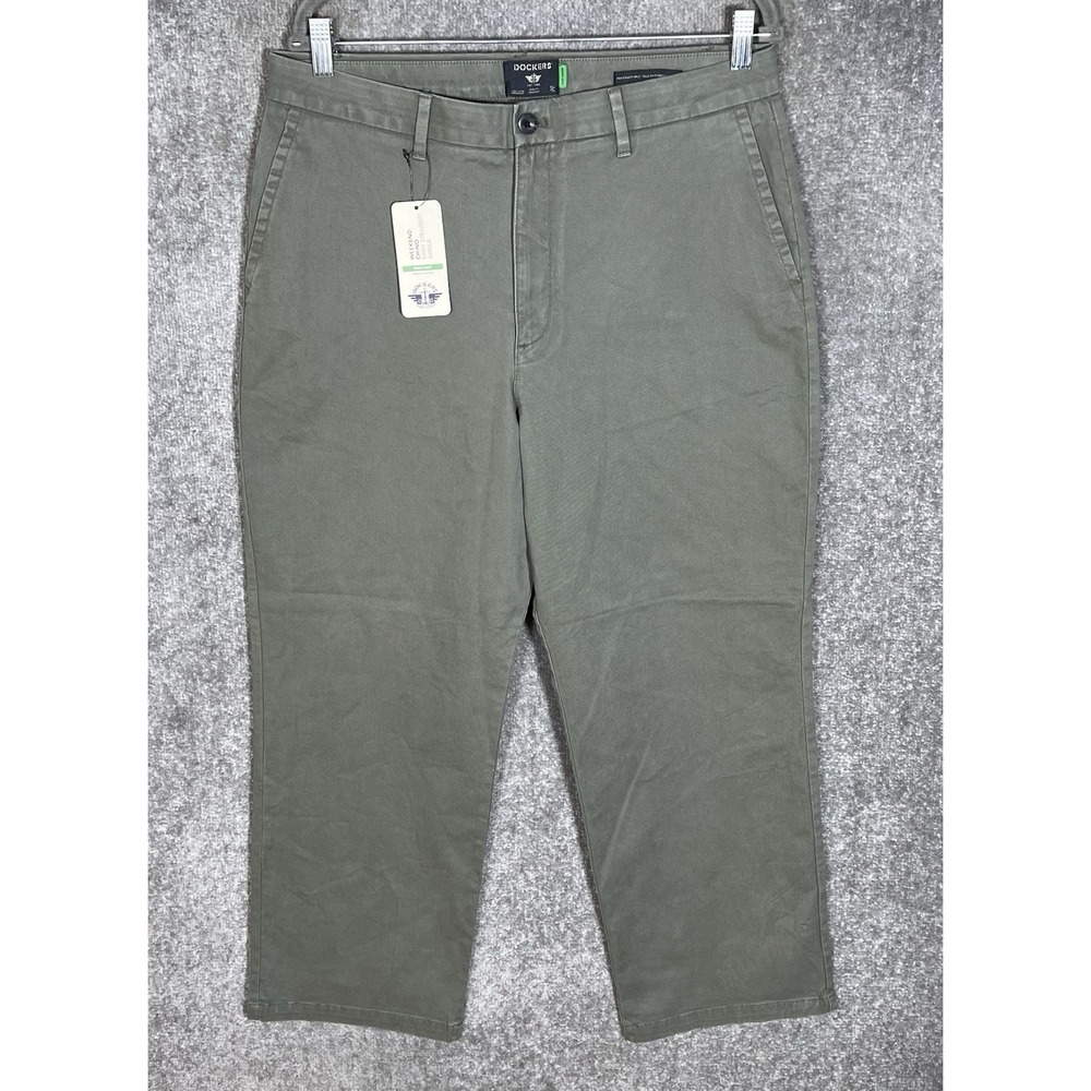 Dockers High Straight Ankle Weekend Chino Pants Womens Size 33 Green Stretch New